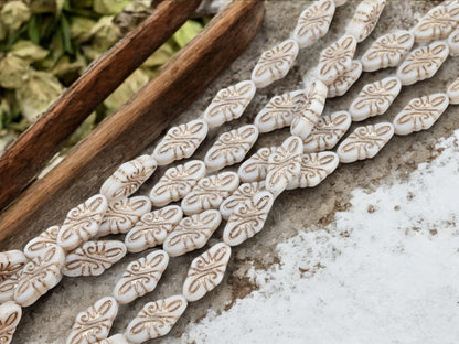 *6* 19x9mm Platinum Washed Matte Opaque Alabaster Arabesque Diamond Beads