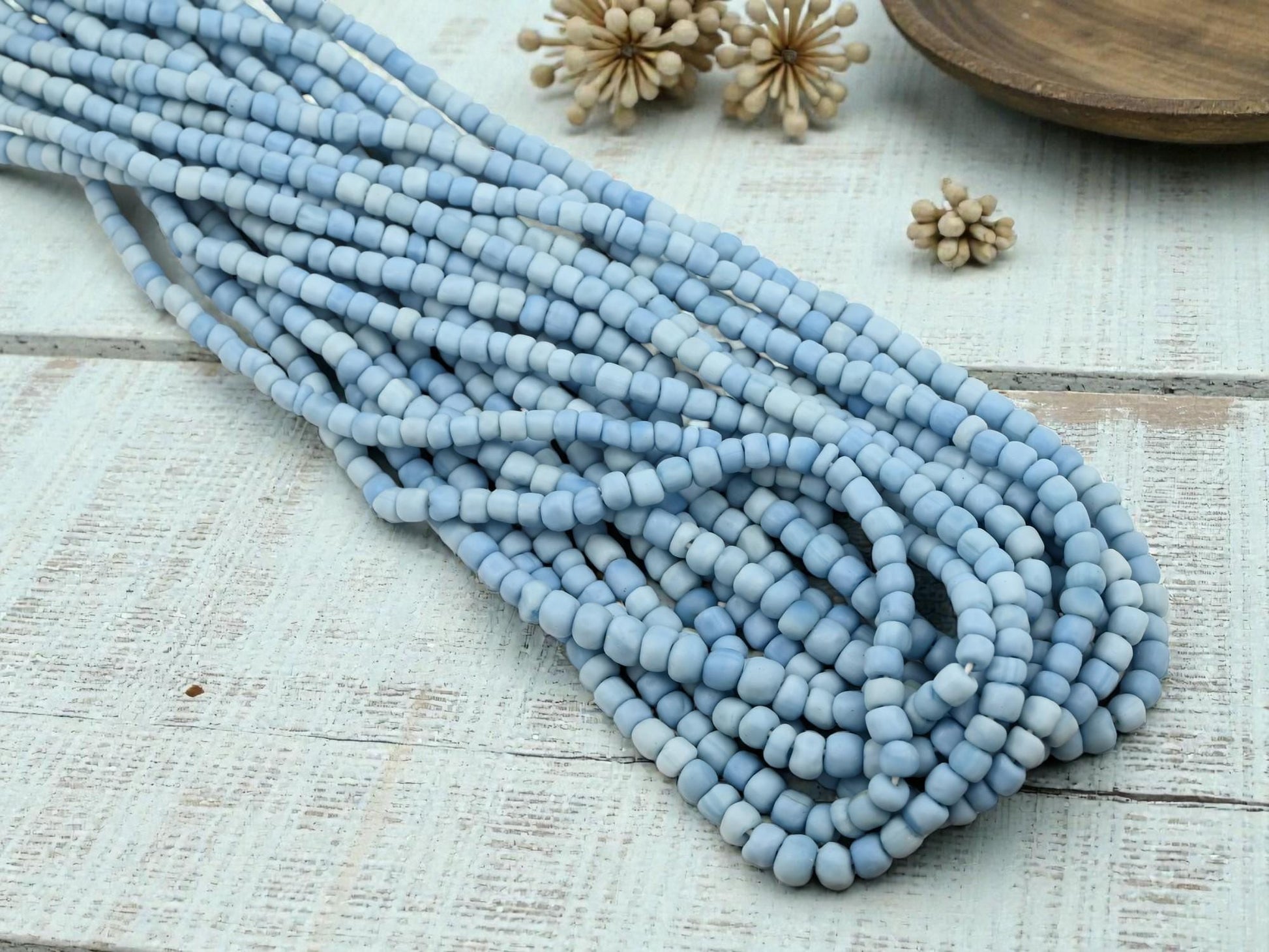 Recycled Glass Beads - Indonesian Java Trade Beads - 4-7mm - 24" Strand - (A647)