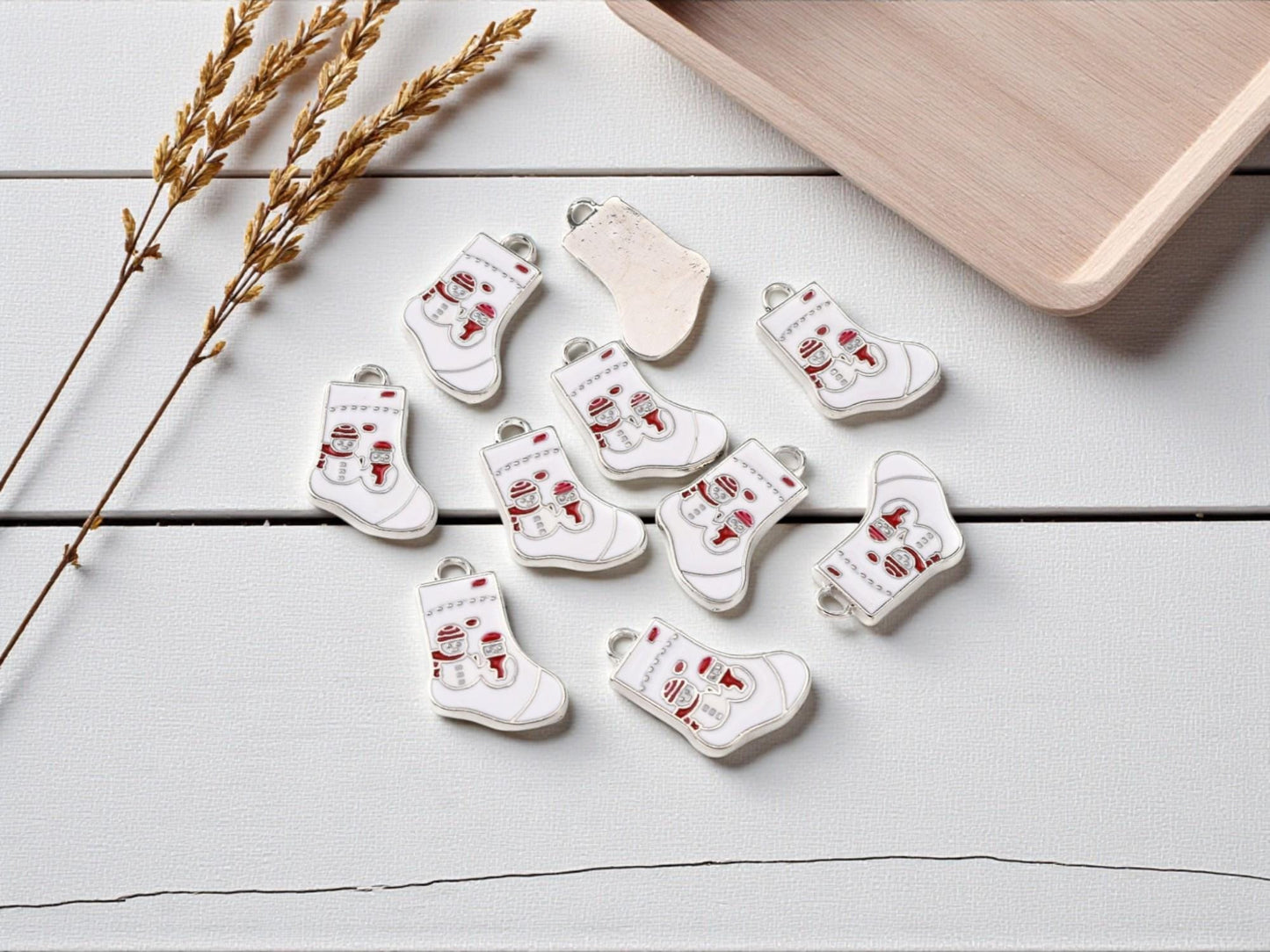 Metal Charms - Christmas Charms - Holiday Charms - Christmas Stocking - Enamel Charms - 5pcs - 25x15mm - (2365)