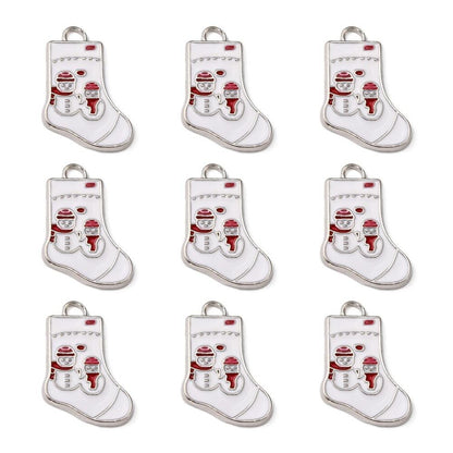 Metal Charms - Christmas Charms - Holiday Charms - Christmas Stocking - Enamel Charms - 5pcs - 25x15mm - (2365)