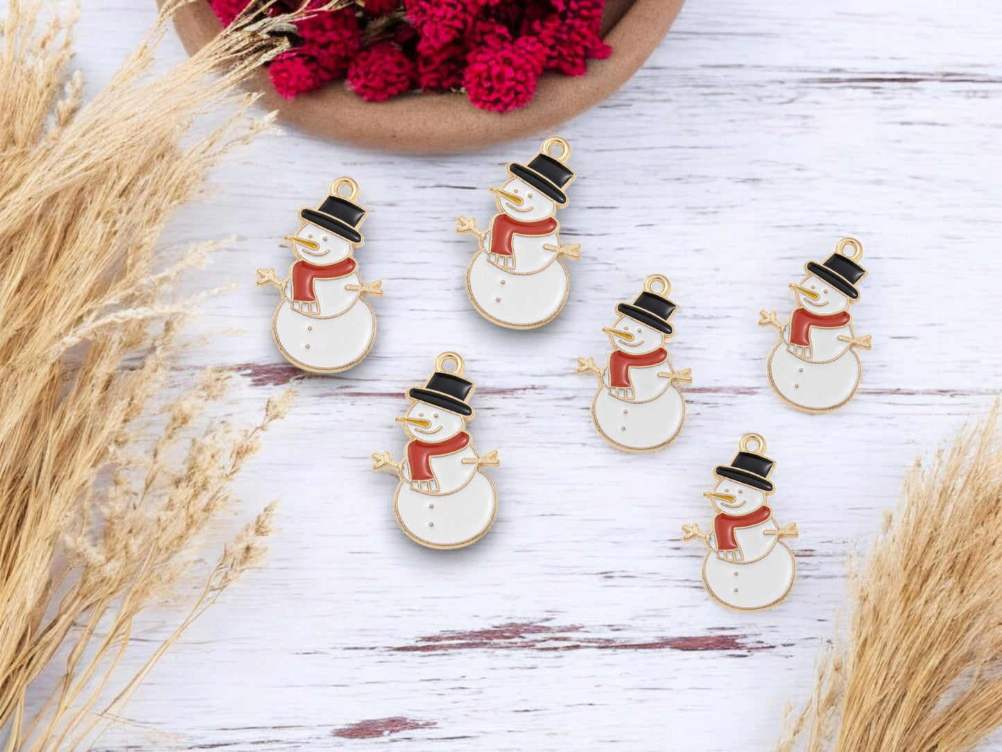 Snowman Charms - Metal Charms - Christmas Charms - Holiday Charms - Enamel Charms - 5pcs - 28x17mm - (1612)