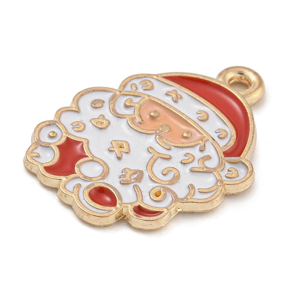 Santa Charms - Metal Charms - Christmas Charms - Holiday Charms - Enamel Charms - 5pcs - 24x17mm - (3689)