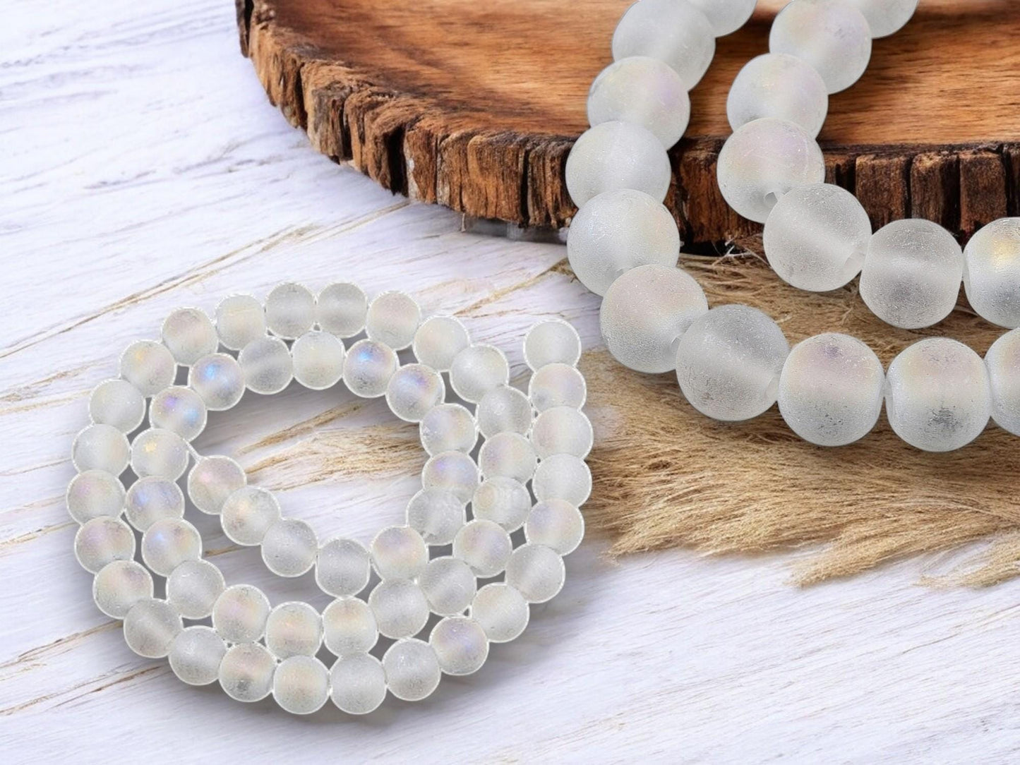 Chinese Glass Beads - Round Beads - Matte Crystal AB - 8mm Beads - 15" Strand - (1861)