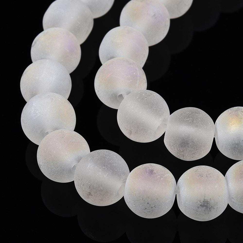 Chinese Glass Beads - Round Beads - Matte Crystal AB - 8mm Beads - 15" Strand - (1861)