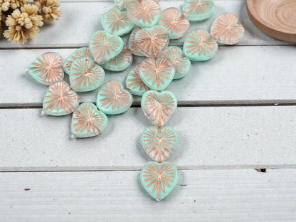 Czech Glass Beads - Heart Beads - New Czech Beads - Focal Beads - 18mm - 6pcs - (2612)