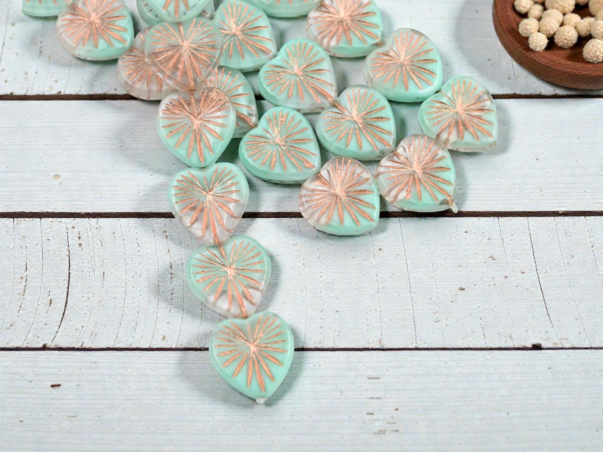 Czech Glass Beads - Heart Beads - New Czech Beads - Focal Beads - 18mm - 6pcs - (2612)