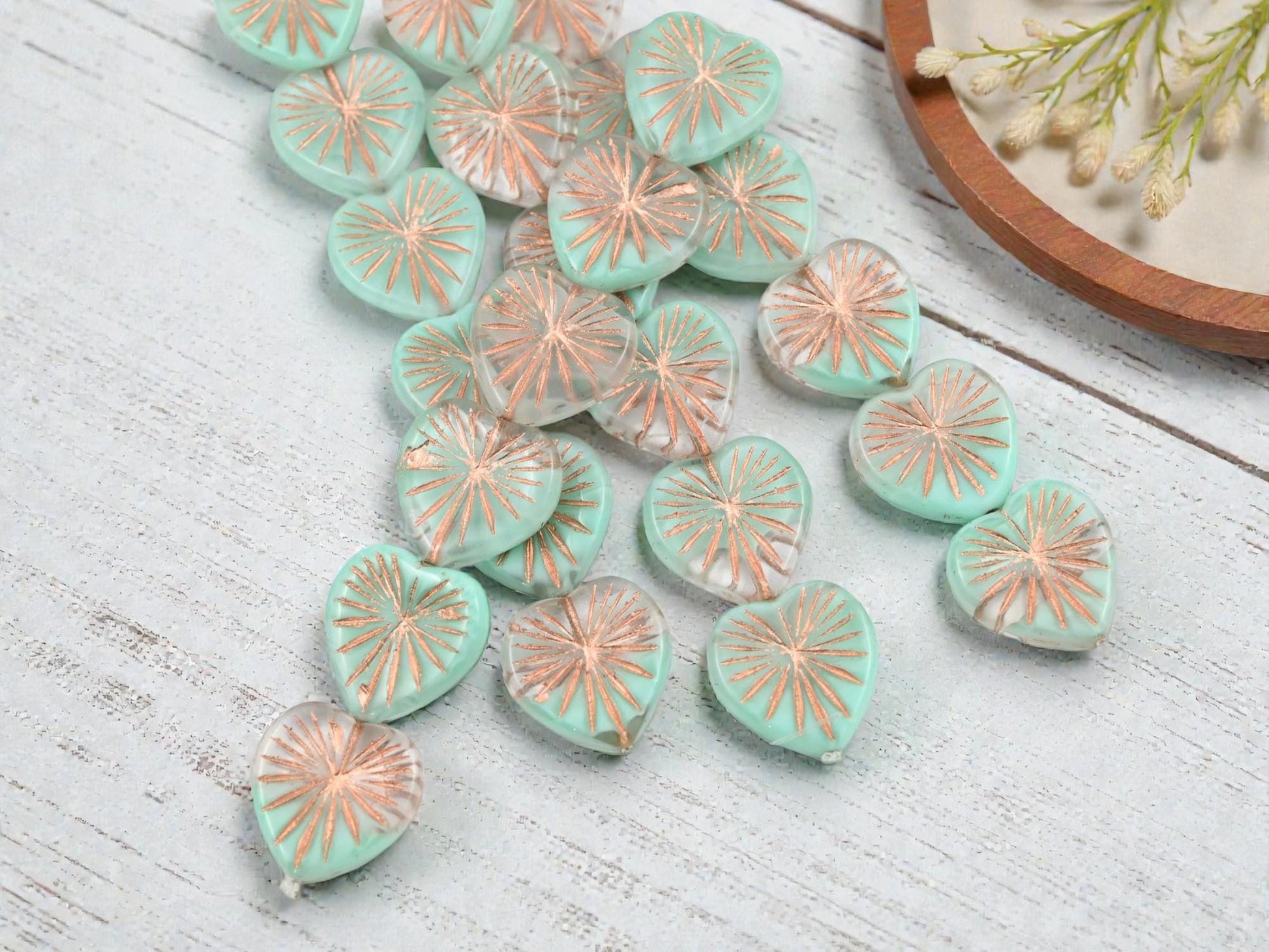Czech Glass Beads - Heart Beads - New Czech Beads - Focal Beads - 18mm - 6pcs - (2612)