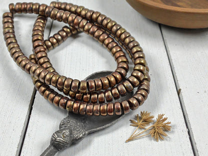 *50* 6x3mm Bronze Washed Opaque Red Heishi Beads