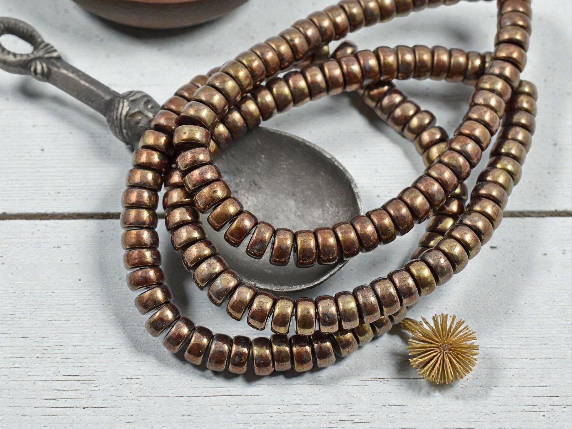 *50* 6x3mm Bronze Washed Opaque Red Heishi Beads