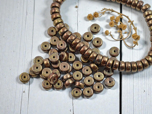 *50* 6x3mm Bronze Washed Opaque Red Heishi Beads