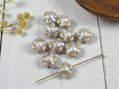 Silver Beads - Flower Beads - Czech Glass Beads - Picasso Beads - 11mm - 10pcs - (1868)