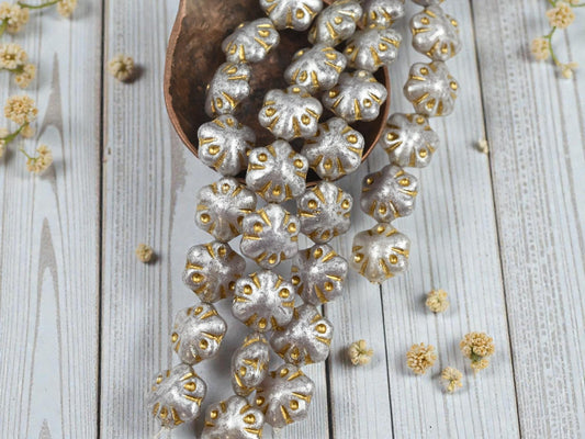 Silver Beads - Flower Beads - Czech Glass Beads - Picasso Beads - 11mm - 10pcs - (1868)