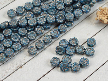 Czech Glass Beads - Flower Beads - Hawaiian Hibiscus Flower Beads - Picasso Beads - 8mm - 12pcs - (565)