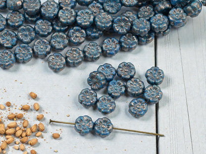 Czech Glass Beads - Flower Beads - Hawaiian Hibiscus Flower Beads - Picasso Beads - 8mm - 12pcs - (565)
