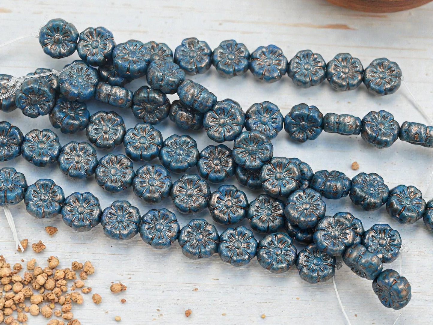 Czech Glass Beads - Flower Beads - Hawaiian Hibiscus Flower Beads - Picasso Beads - 8mm - 12pcs - (565)