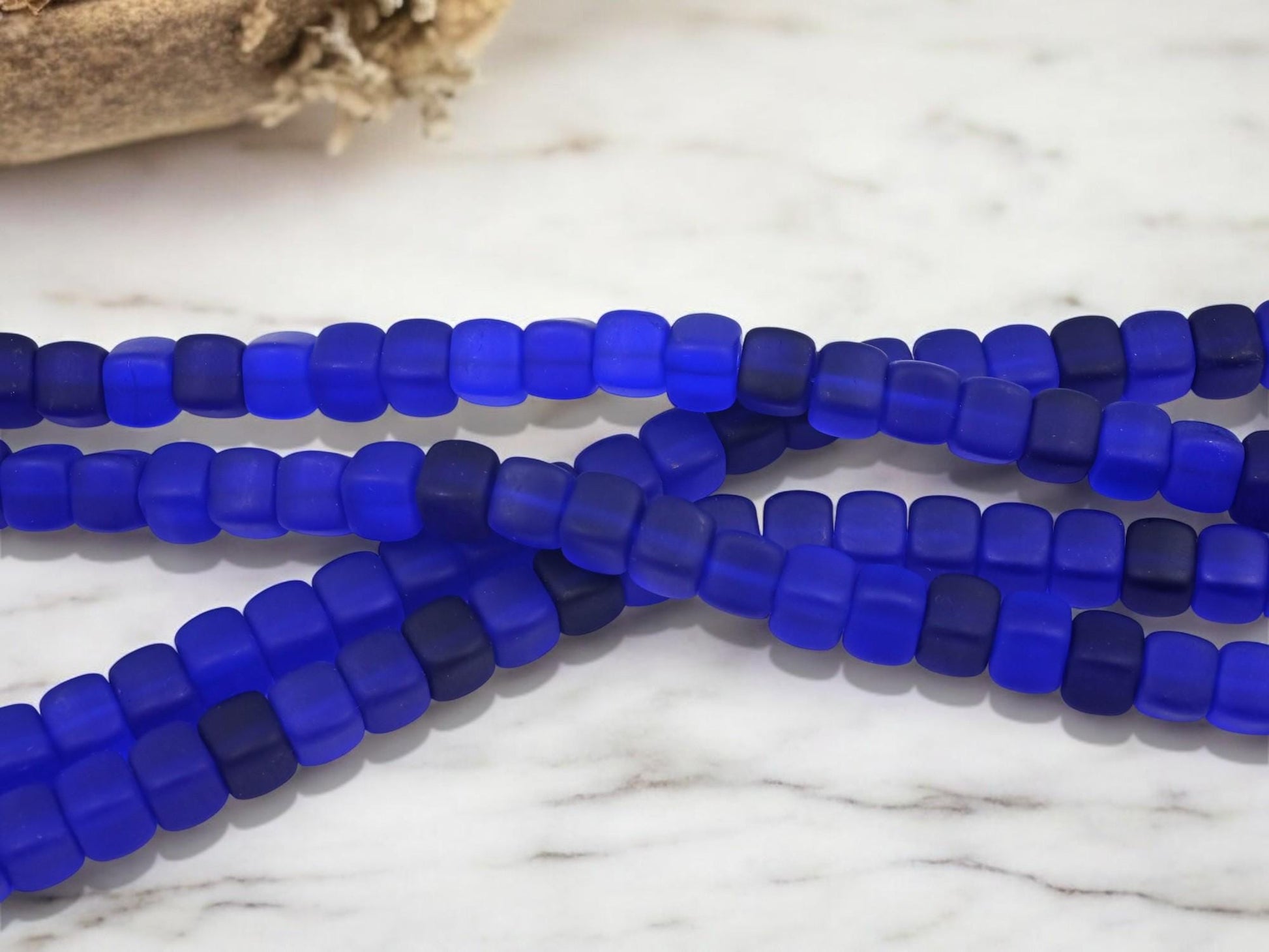 Czech Glass Cube Beads - Cobalt Blue - Vintage Czech - 8x9mm - 8 inch strand - (178)