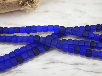 Czech Glass Cube Beads - Cobalt Blue - Vintage Czech - 8x9mm - 8 inch strand - (178)