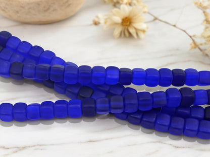 Czech Glass Cube Beads - Cobalt Blue - Vintage Czech - 8x9mm - 8 inch strand - (178)