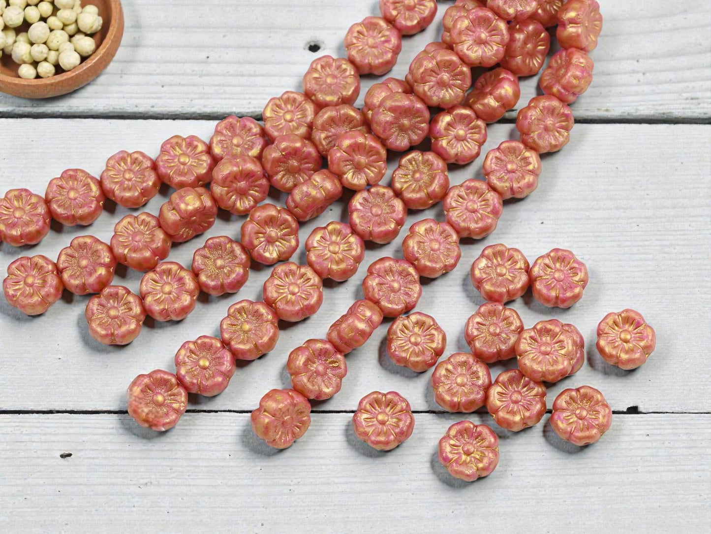 Czech Glass Beads - Flower Beads - Hawaiian Hibiscus Flower Beads - Picasso Beads - 8mm - 12pcs - (3374)