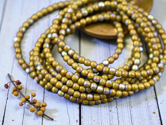 *50* 4mm Gold Lustered Dandelion AB Round Druk Beads