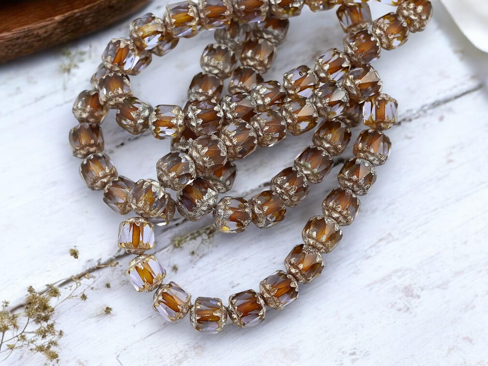 *20* 6mm Antique Silver Washed Thistle Cathedral Beads