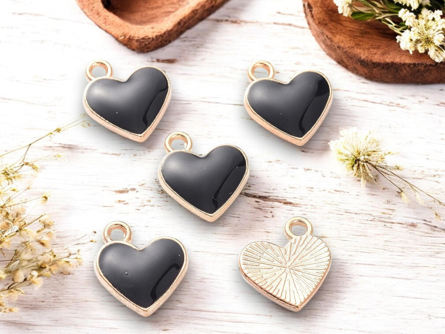 Heart Charms - Metal Charms - Enamel Charms - 10pcs - 13x11mm - (1084)