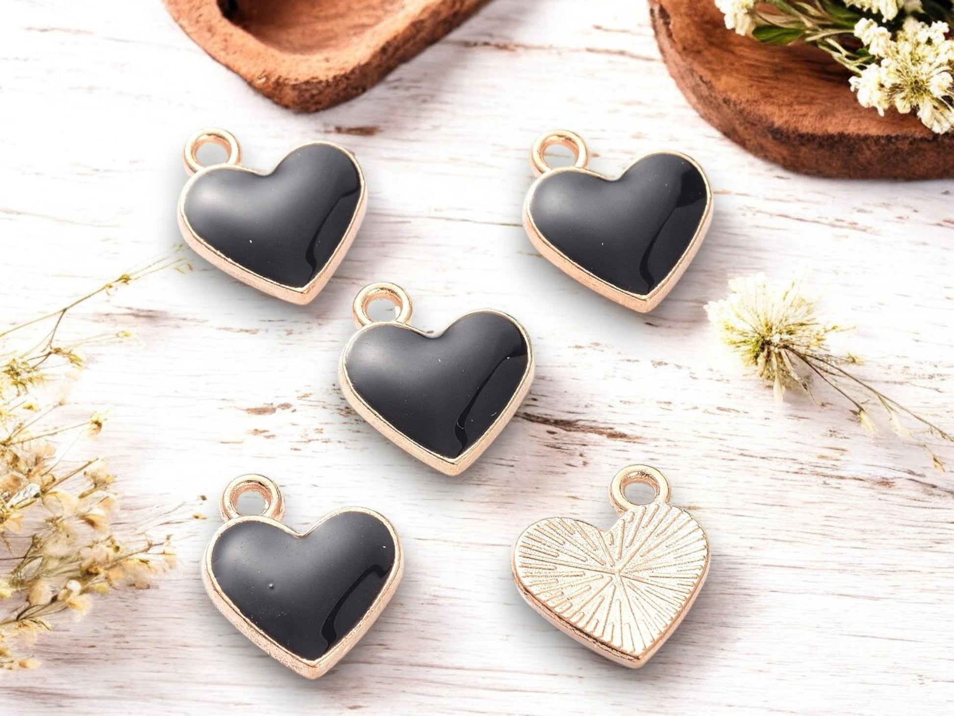 Heart Charms - Metal Charms - Enamel Charms - 10pcs - 13x11mm - (1084)