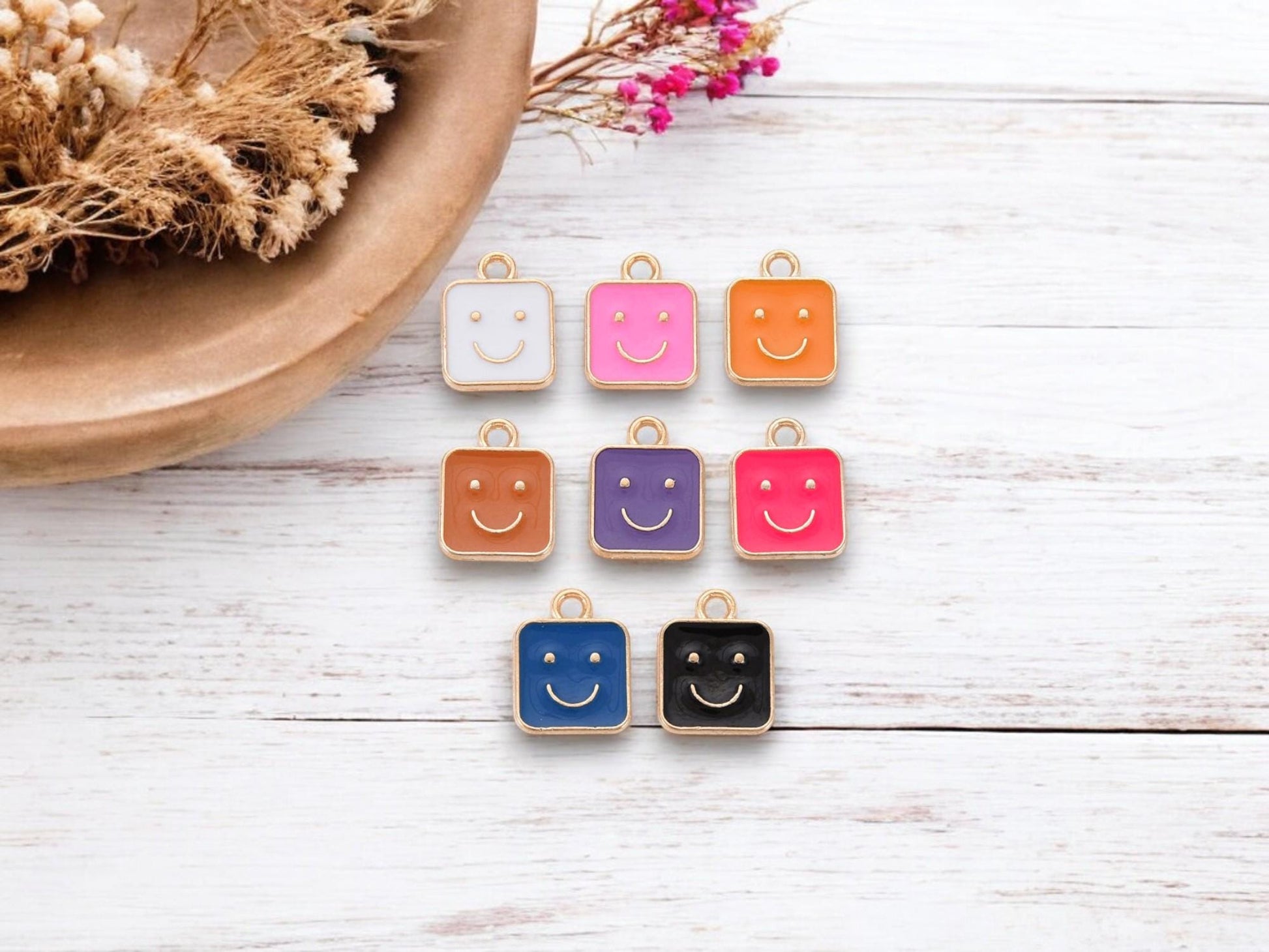 Mixed Charms - Metal Charms - Enamel Charms - Smiley Face Charms - 20pcs - 13x10mm - (4836)