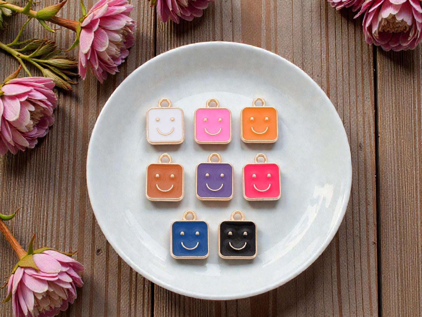 Mixed Charms - Metal Charms - Enamel Charms - Smiley Face Charms - 20pcs - 13x10mm - (4836)