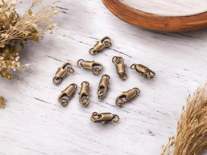 Small Lobster Clasp - Bronze Lobster Clasp - Lobster Claw Clasp - Antique Bronze Clasp - Metal Lobster Clasp - 10pcs - 13x6mm - (4316)
