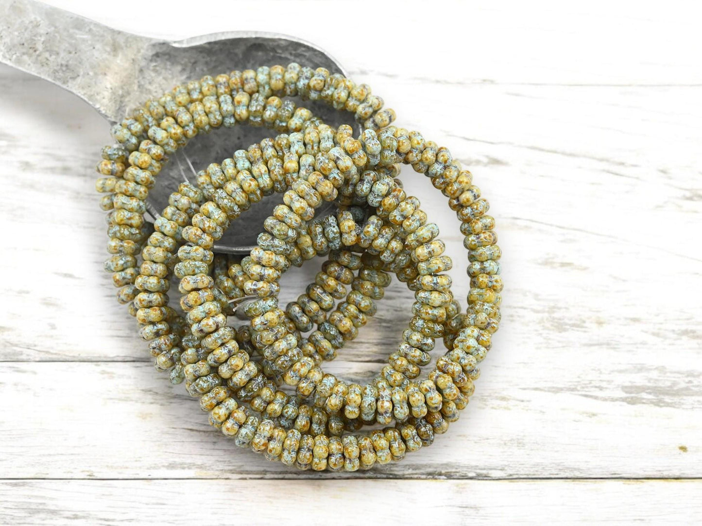 *50* 5mm Turquoise Washed Honey Beige Picasso Forget Me Not Daisy Flower Spacer Beads