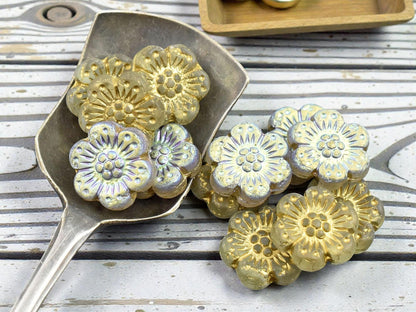 *12* 14mm 1/2 AB Gold Washed Matte Crystal Wildflower Beads