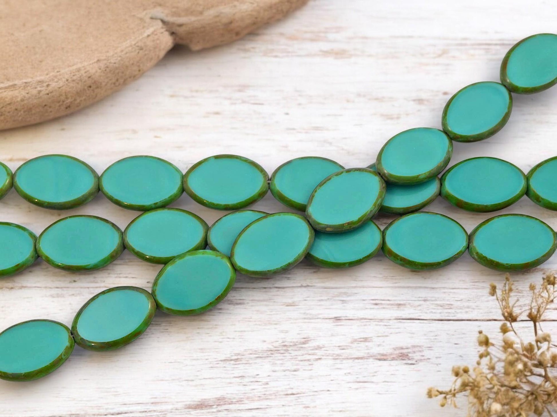 Czech Glass Beads - Picasso Beads - Table Cut Beads - Oval Beads - 19x14mm - 8pcs - (2165)
