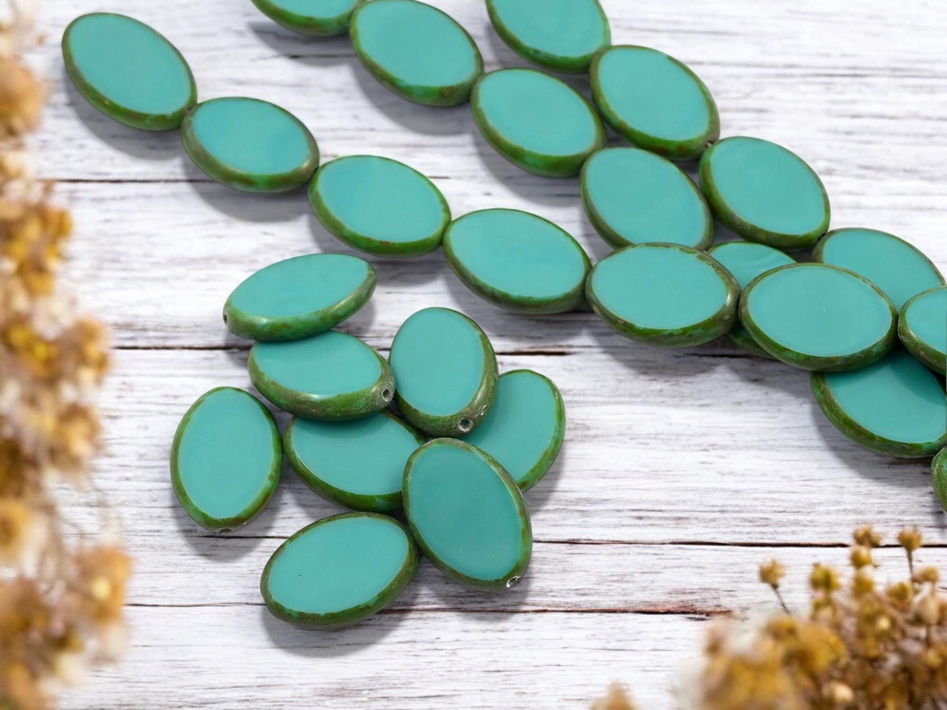 Czech Glass Beads - Picasso Beads - Table Cut Beads - Oval Beads - 19x14mm - 8pcs - (2165)