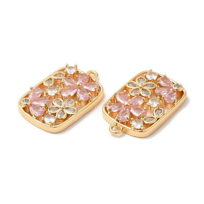 Metal Pendant - Gold Pendant - Rhinestone Pendant - Floral Pendant - 26x16mm - 1pc - (5003)