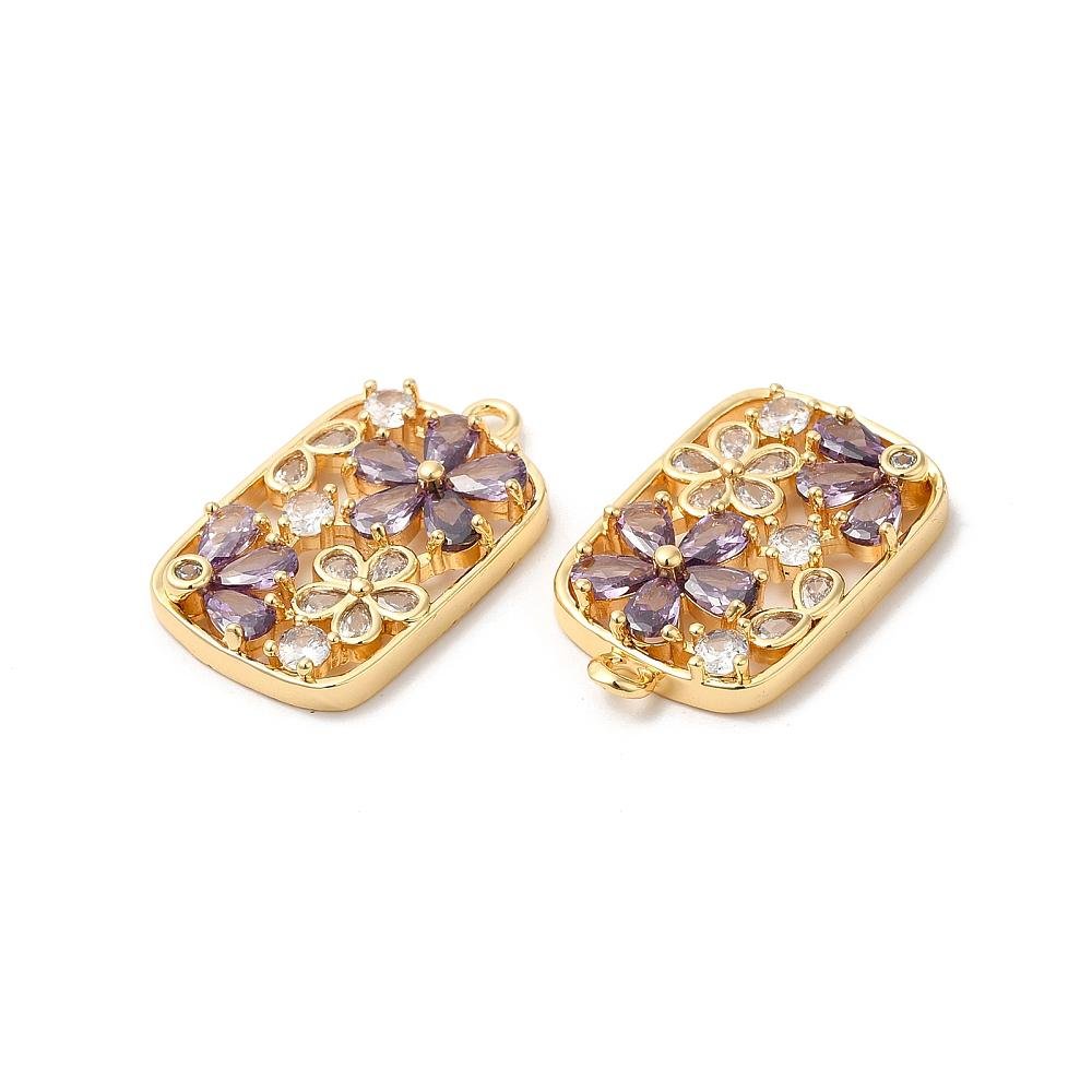 Metal Pendant - Gold Pendant - Rhinestone Pendant - Floral Pendant - 26x16mm - 1pc - (4640)
