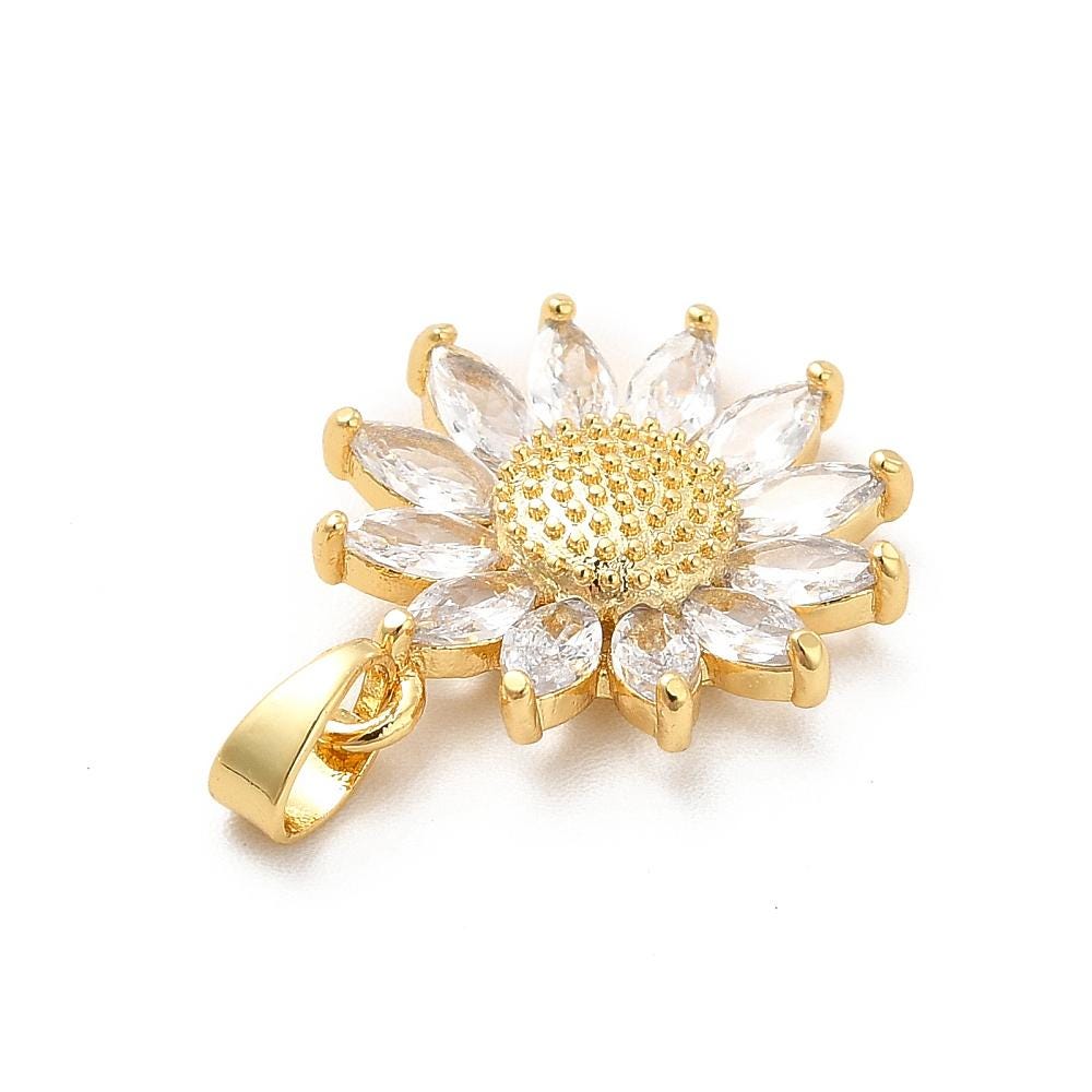Metal Pendant - Gold Pendant - Rhinestone Pendant - Sunflower Pendant - 19x17mm - 2pcs - (5986)