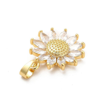 Metal Pendant - Gold Pendant - Rhinestone Pendant - Sunflower Pendant - 19x17mm - 2pcs - (5986)