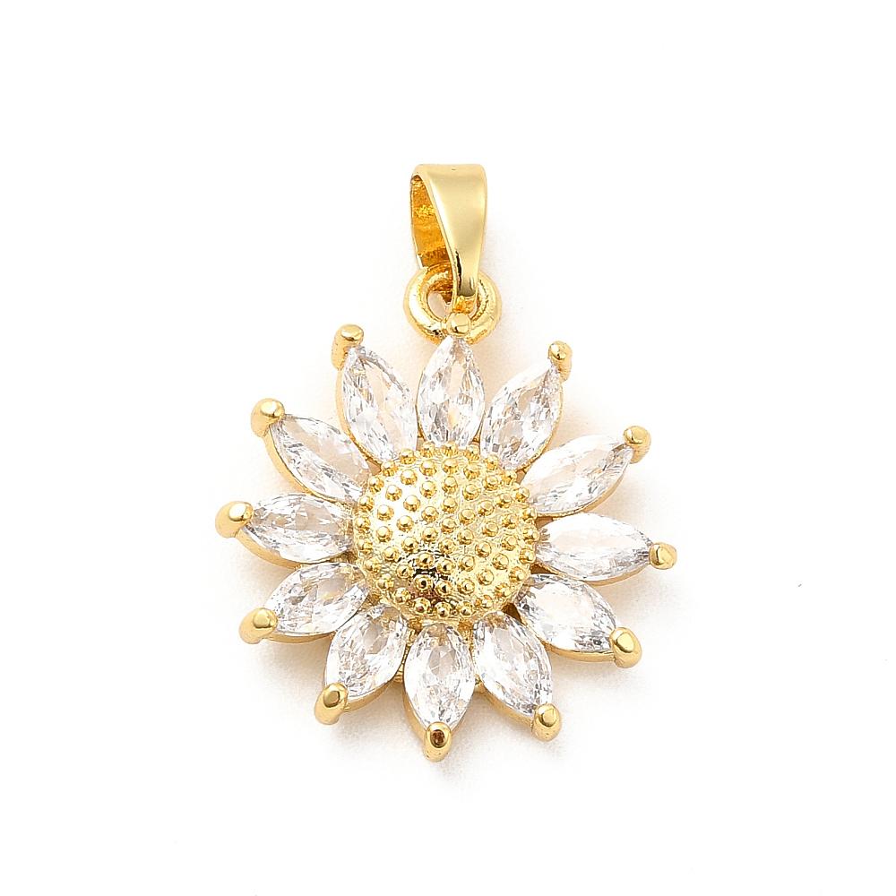 Metal Pendant - Gold Pendant - Rhinestone Pendant - Sunflower Pendant - 19x17mm - 2pcs - (5986)