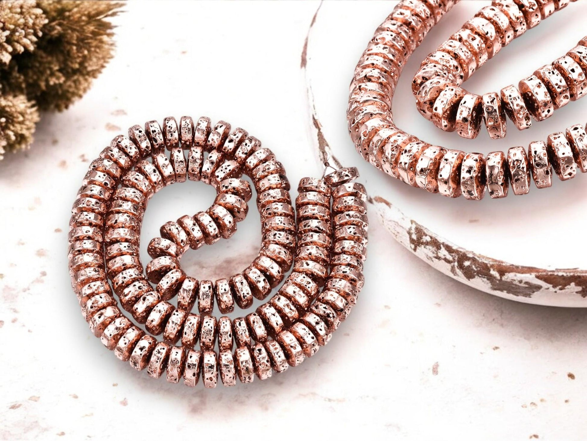 Rose Gold Beads - Lava Beads - Heishi Beads - Rondelle Beads - 8x4mm - 15.75 inch Strand - (G102)