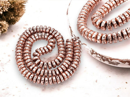 Rose Gold Beads - Lava Beads - Heishi Beads - Rondelle Beads - 8x4mm - 15.75 inch Strand - (G102)