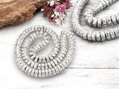 Silver Beads - Lava Beads - Heishi Beads - Rondelle Beads - 8x4mm - 15.75 inch Strand - (G105)