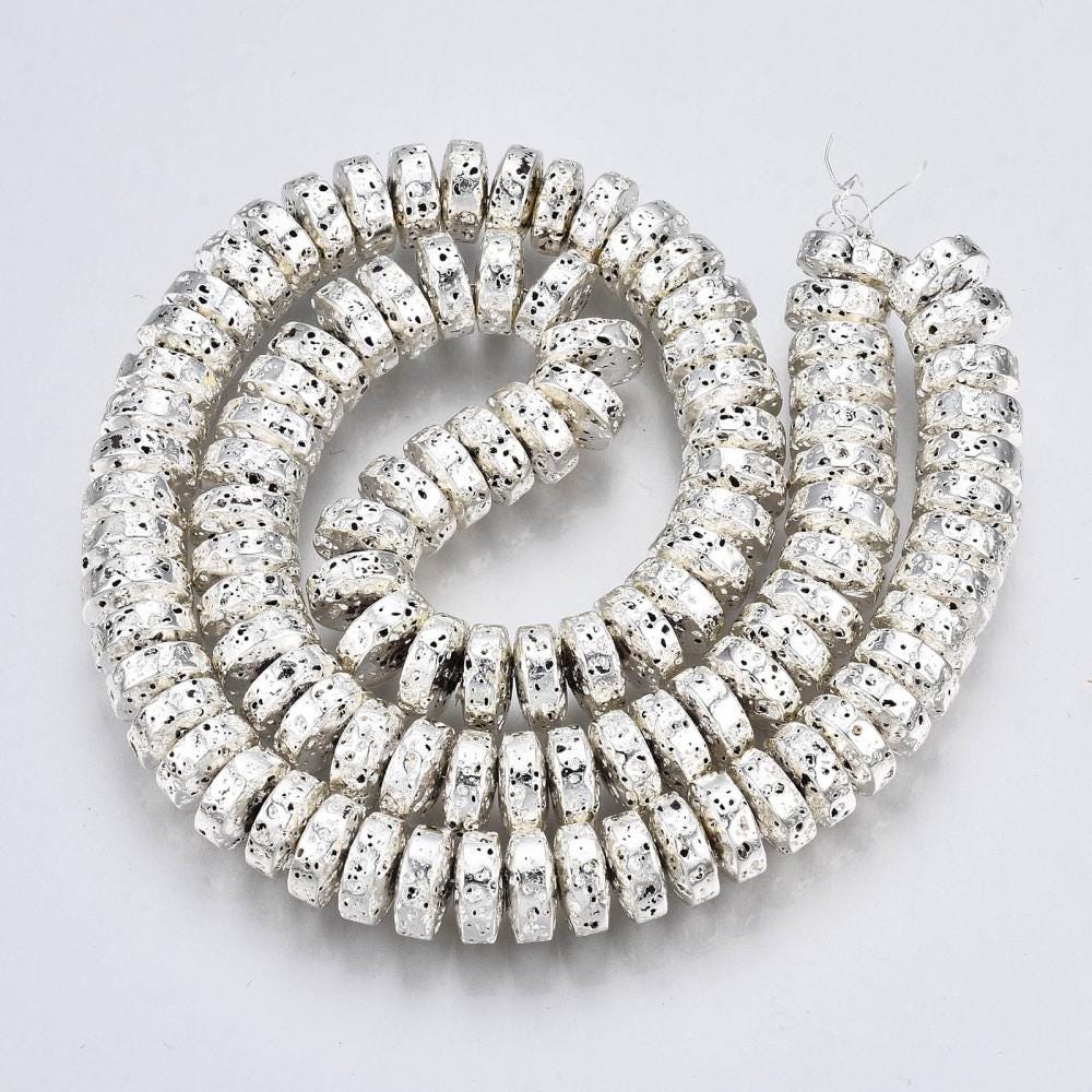 Silver Beads - Lava Beads - Heishi Beads - Rondelle Beads - 8x4mm - 15.75 inch Strand - (G105)