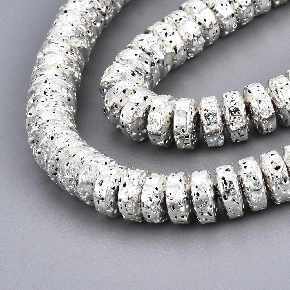 Silver Beads - Lava Beads - Heishi Beads - Rondelle Beads - 8x4mm - 15.75 inch Strand - (G105)