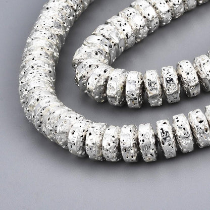 Silver Beads - Lava Beads - Heishi Beads - Rondelle Beads - 8x4mm - 15.75 inch Strand - (G105)