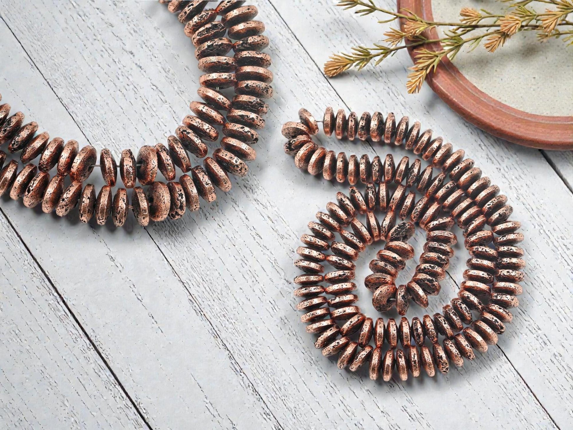 Rose Gold Beads - Lava Beads - Heishi Beads - Rondelle Beads - 8x3mm - 15.75 inch Strand - (314)