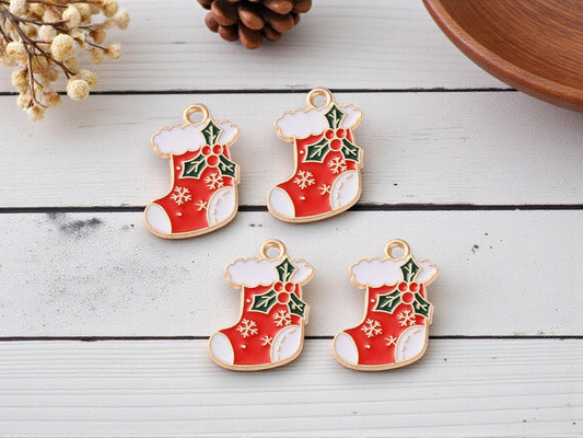 Christmas Charms - Metal Charms - Holiday Charms - Enamel Charms - 5pcs - 20x15mm - (B748)