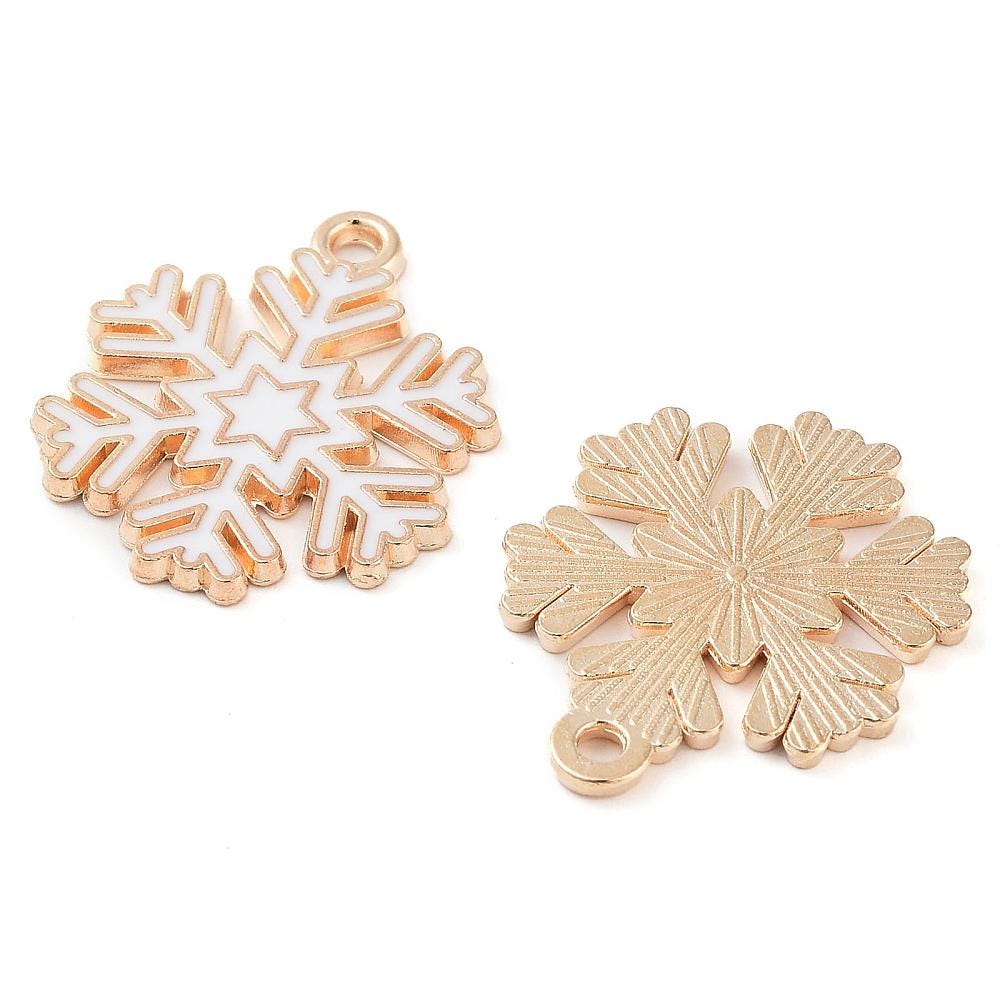 Metal Charms - Snowflake Charms - Christmas Charms - Holiday Charms - Enamel Charms - 5pcs - 22x18mm - (2057)