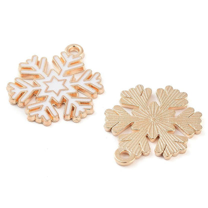 Metal Charms - Snowflake Charms - Christmas Charms - Holiday Charms - Enamel Charms - 5pcs - 22x18mm - (2057)