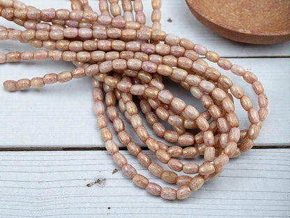 Czech Glass Rose Gold Pink Luster Petite Small Oval Rice Beads - 6x4mm - 50pcs - (2060)